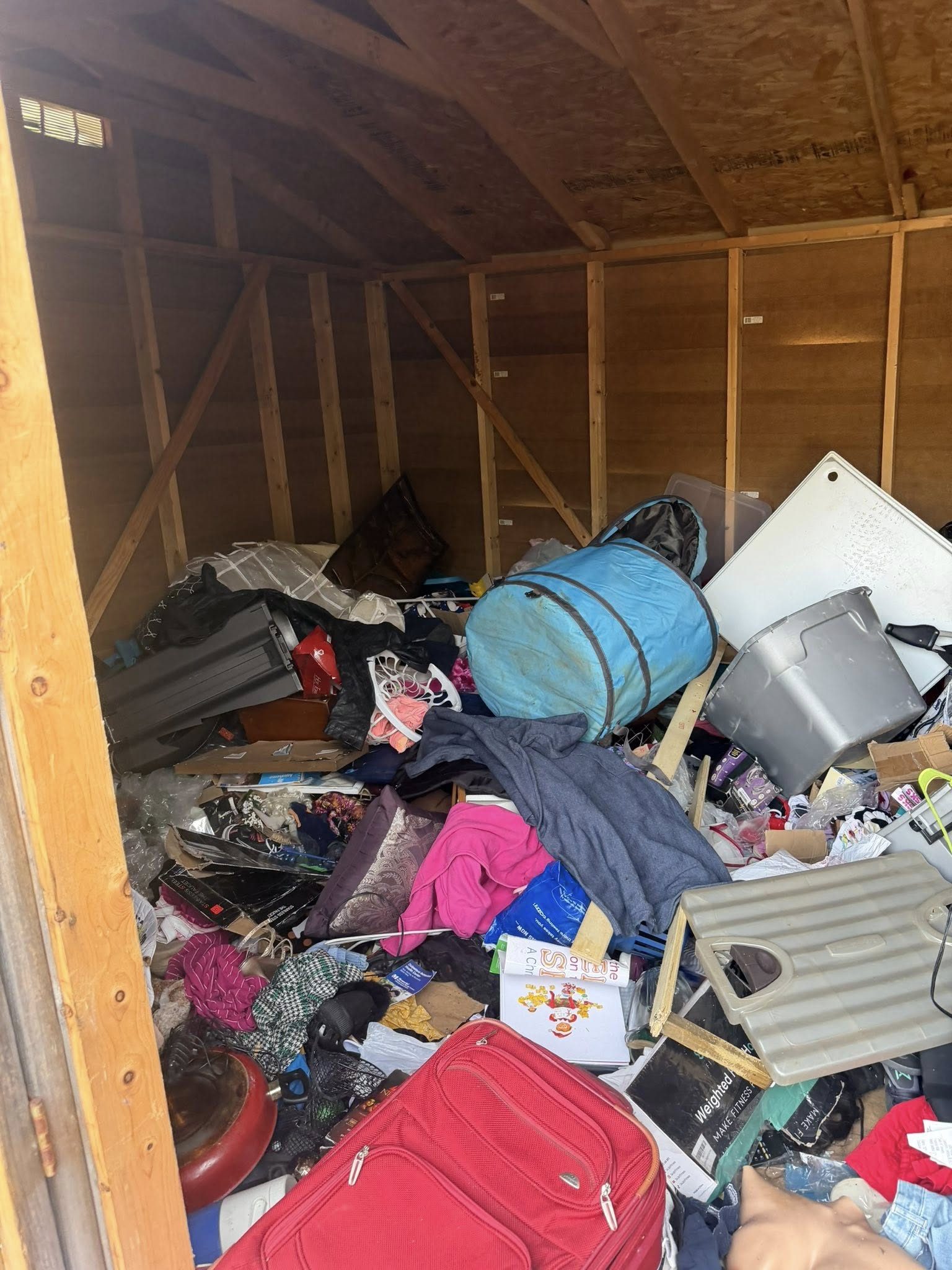 Packed shed interior cleanout